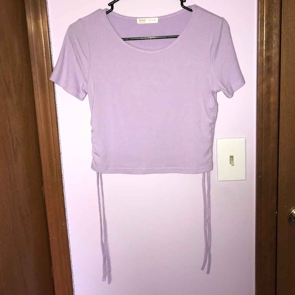 cropped purple drawstring side tee